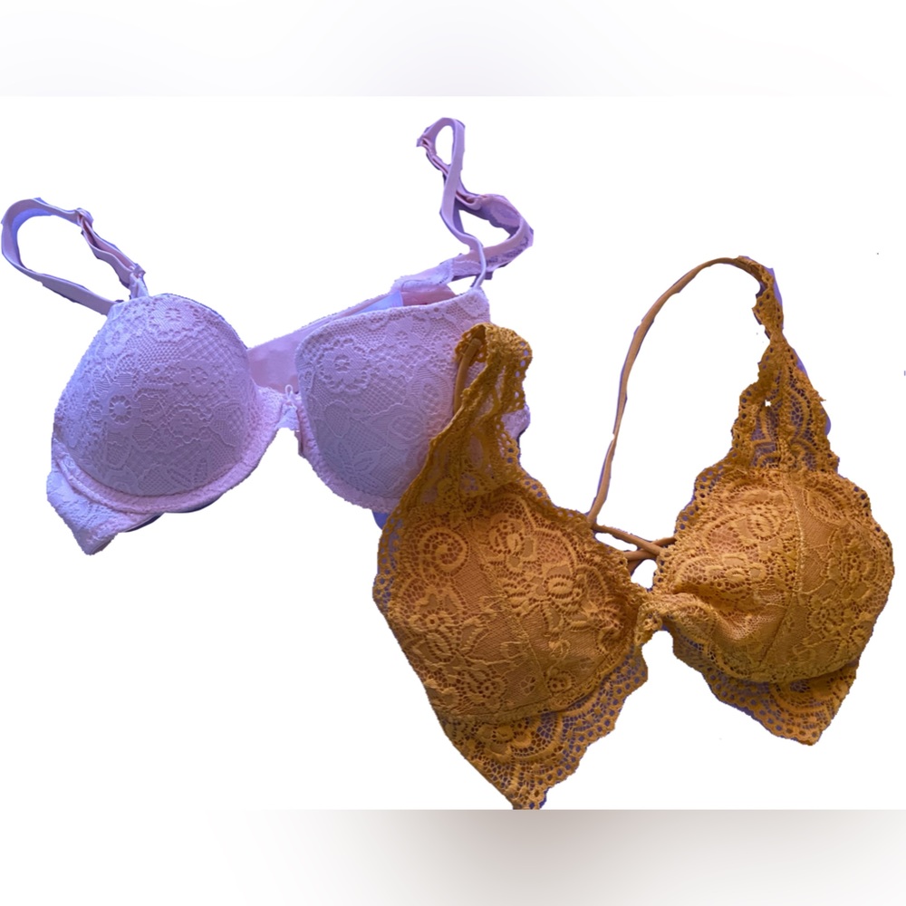 Pink  32B Wired Bra and Small Yellow Bralette Bundle